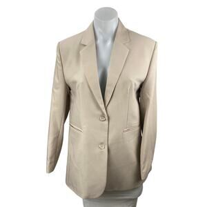 Women's Beige Notched Collar Long Sleeve Single Breasted Blazer Coat Jacket Sz S